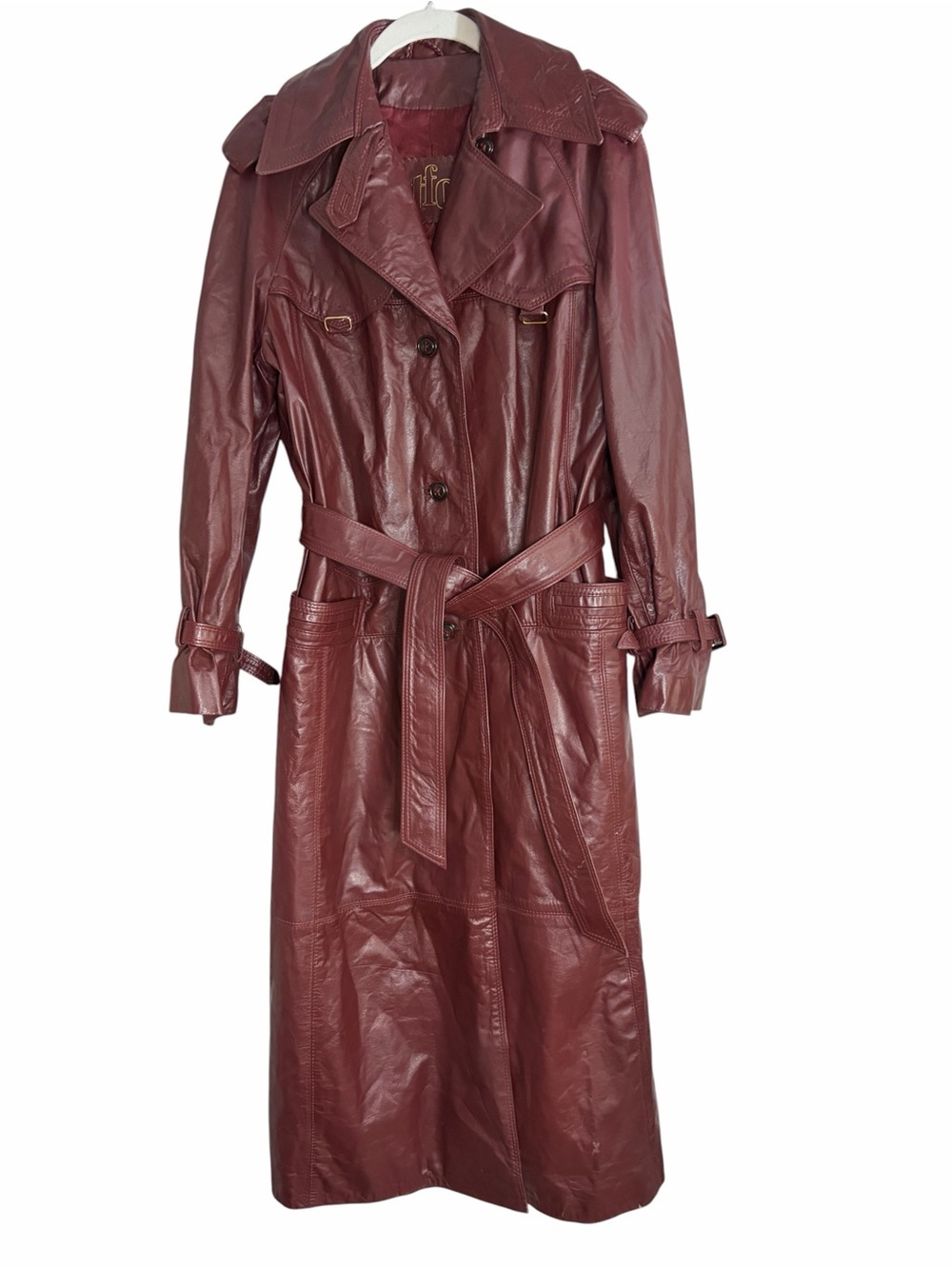 Vintage TFC 70’s Women's Burgundy Leather Trench Coat